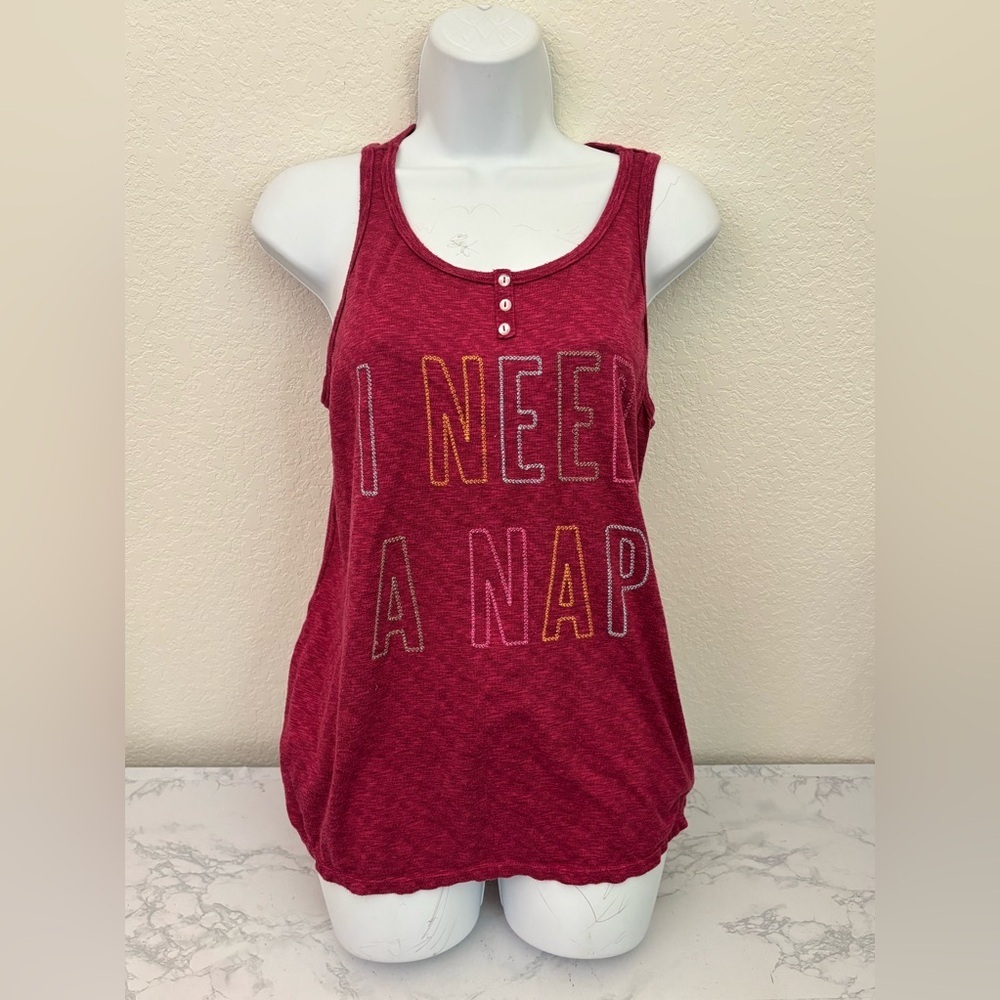 Secret Treasures Womens L 12-14 Red Heather Sleeveless Henley Neck Sleep Top​​